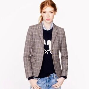 J.Crew Schoolboy Wool Blend Glen Plaid Blazer in Gray-Multi Size 4